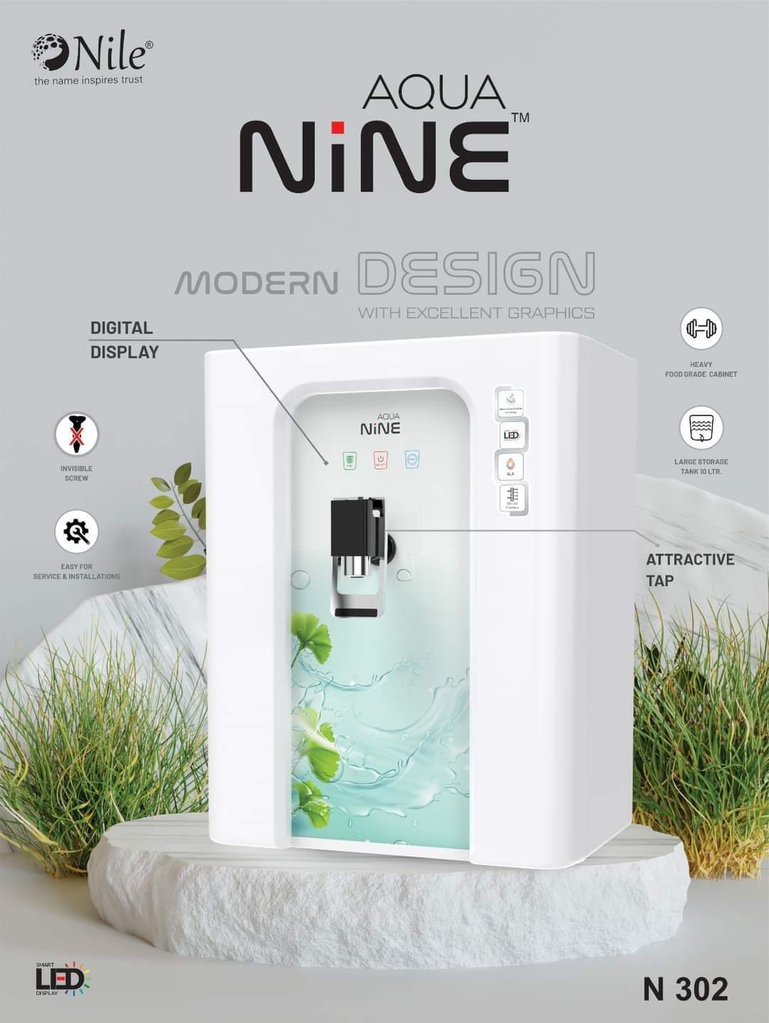 Aqua Nine white with leaf pattern